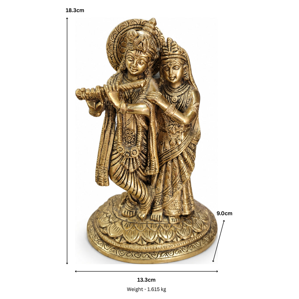 Handcrafted Brass Radha Krishna Idol – Traditional Radha Krishna Statue on Lotus Base for Home Pooja Mandir & Luxury Decor BR-397-A