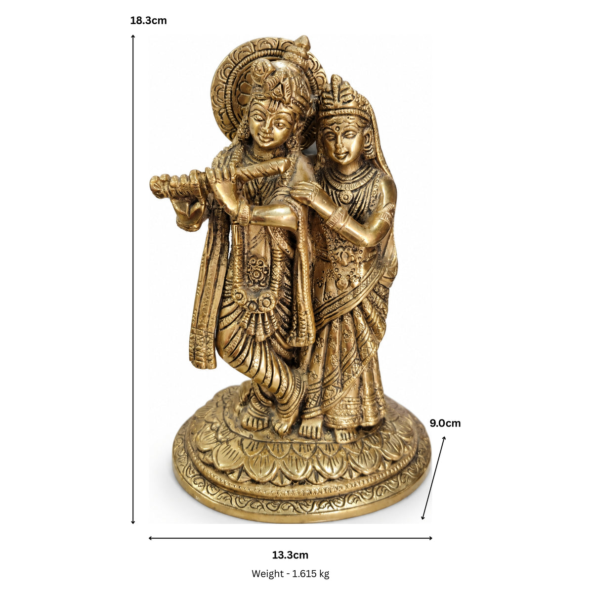 Handcrafted Brass Radha Krishna Idol – Traditional Radha Krishna Statue on Lotus Base for Home Pooja Mandir & Luxury Decor BR-397-A