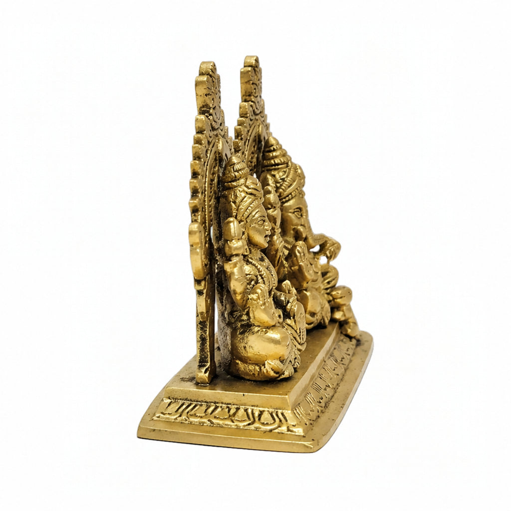 Exquisite Brass Lakshmi Ganesha Idol Set with Twin Prabhavali Arch Decor BR-467-A