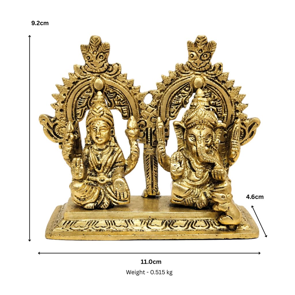 Exquisite Brass Lakshmi Ganesha Idol Set with Twin Prabhavali Arch Decor BR-467-A