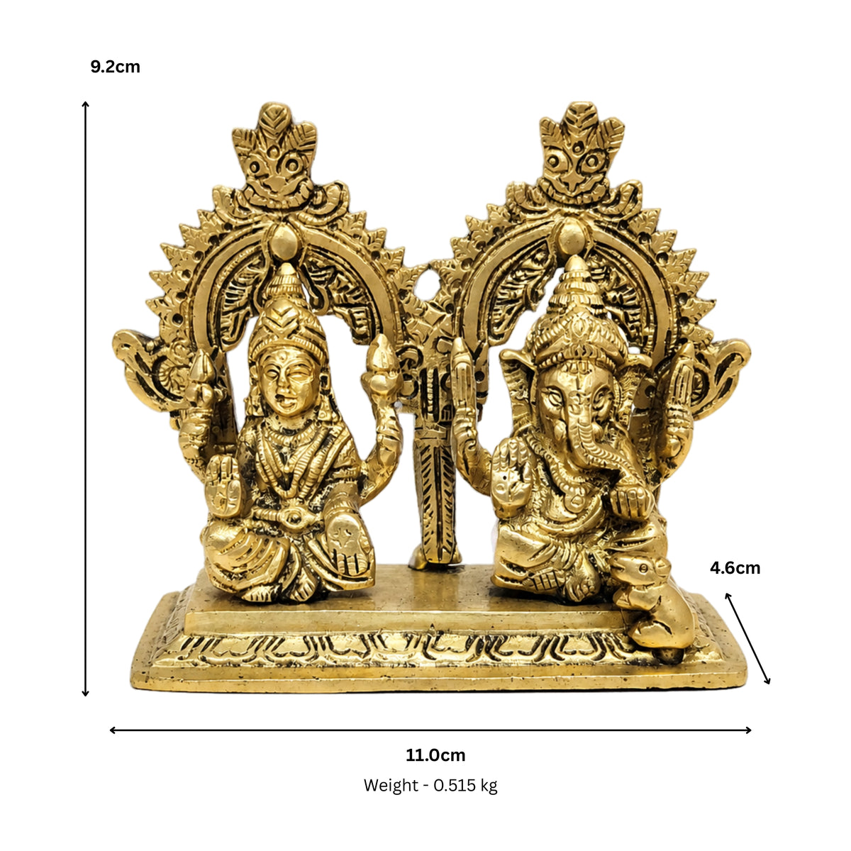 Exquisite Brass Lakshmi Ganesha Idol Set with Twin Prabhavali Arch Decor BR-467-A
