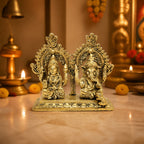 Exquisite Brass Lakshmi Ganesha Idol Set with Twin Prabhavali Arch Decor BR-467-A