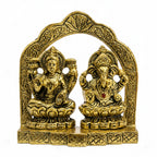 Antique Golden Metal Lakshmi Ganesha Idol with Arch (9.2cm x 11cm) – Sacred Laxmi Ganesh Murti for Home Décor, Diwali Puja, and Gifting W-265-A