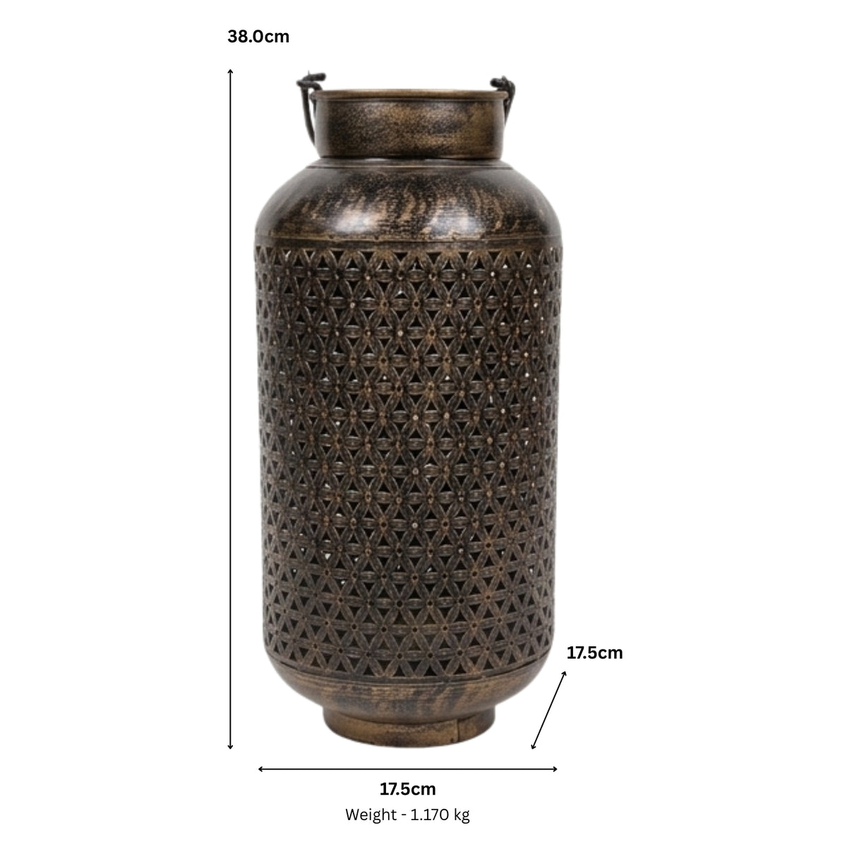 Antique Bronze Finish Metal Floor Lantern & Flower Vase | Decorative Jali Cut Cutwork Tea Light Holder Stand I-75-A