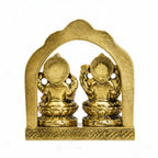 Antique Golden Metal Lakshmi Ganesha Idol with Arch (9.2cm x 11cm) – Sacred Laxmi Ganesh Murti for Home Décor, Diwali Puja, and Gifting W-265-A