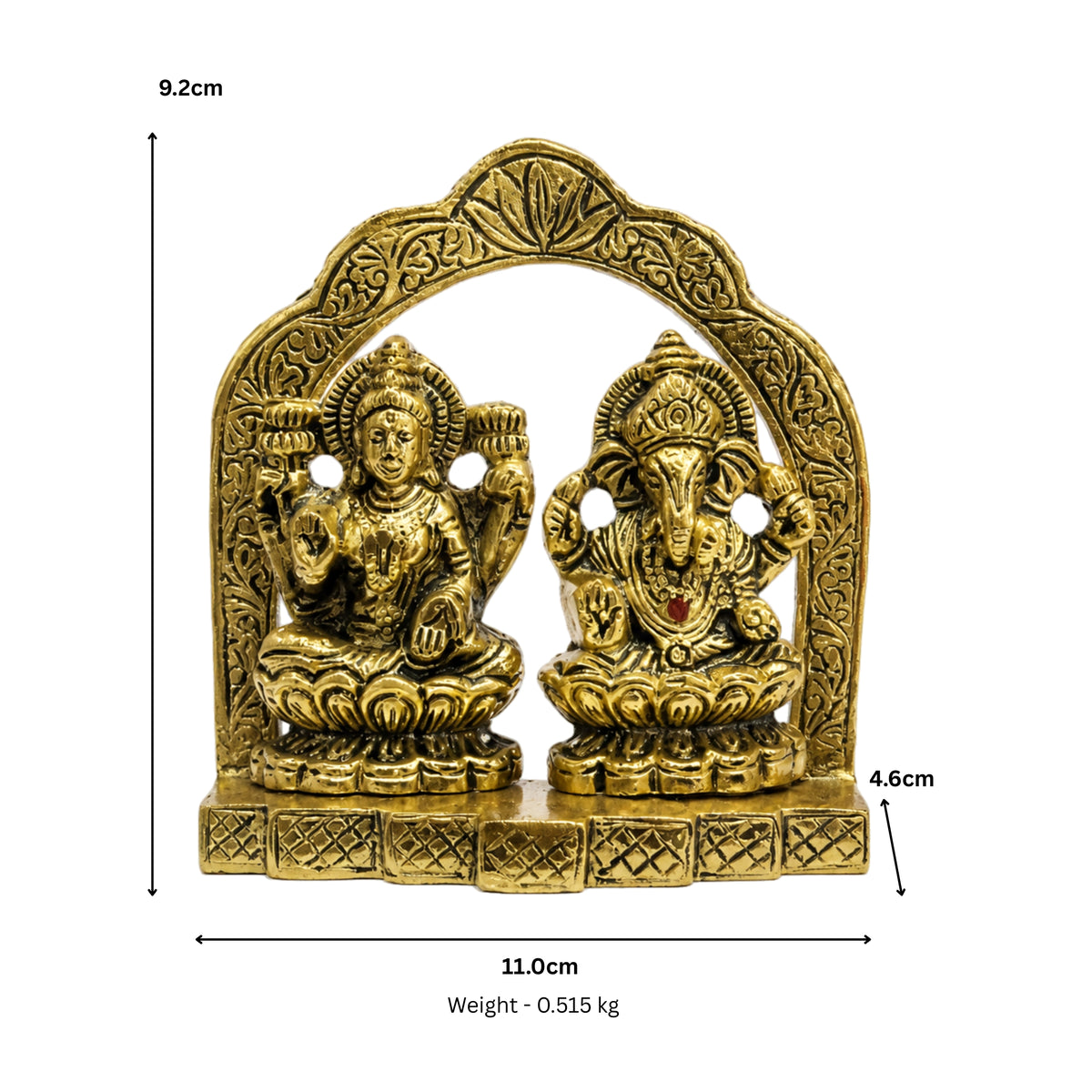 Antique Golden Metal Lakshmi Ganesha Idol with Arch (9.2cm x 11cm) – Sacred Laxmi Ganesh Murti for Home Décor, Diwali Puja, and Gifting W-265-A
