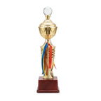 Premium Tiered Fiber Memento with Crystal Finial, Festive Ribbons, and Mahogany Base M-237-C