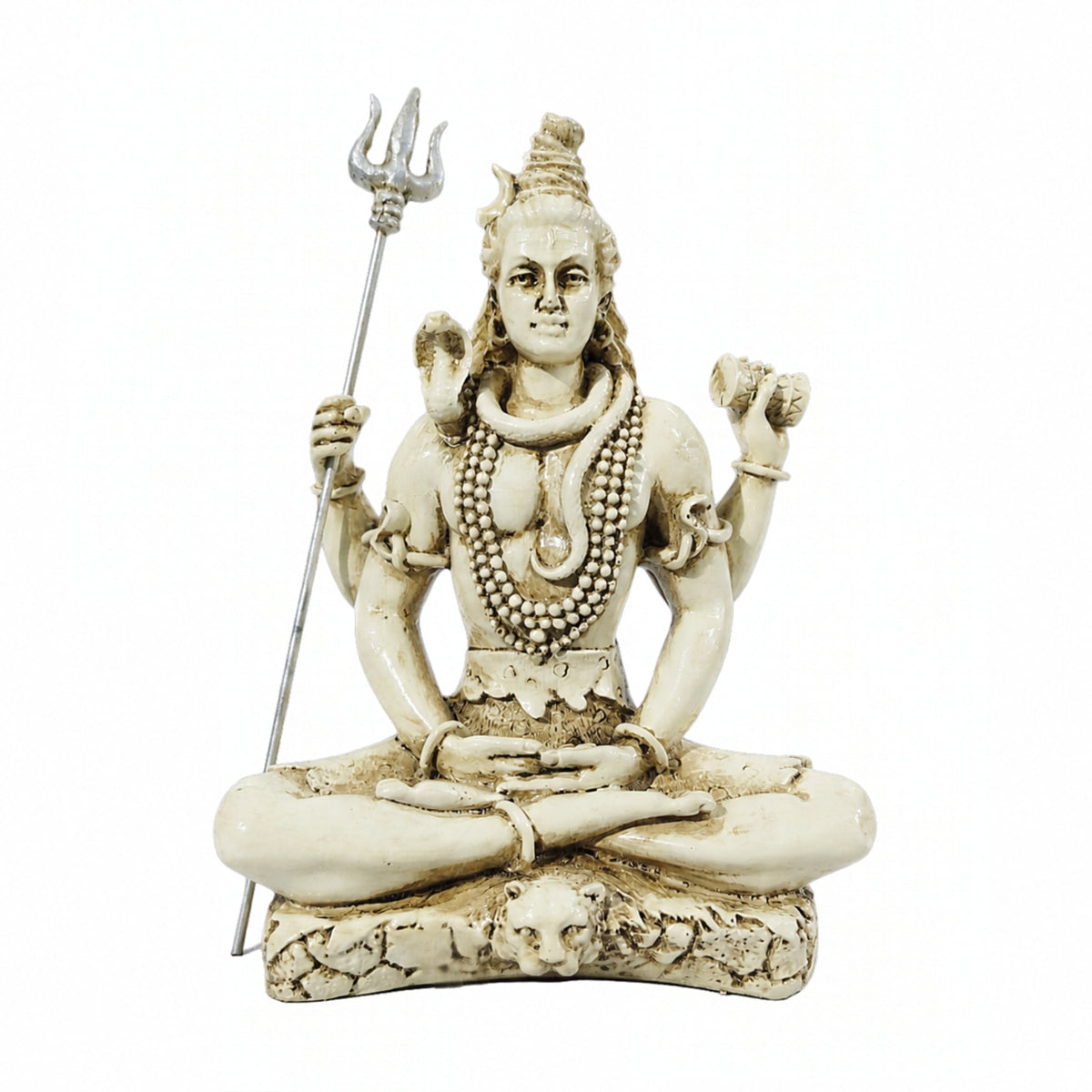 Meditating Lord Shiva Fiber Idol with Trishul (9.2cm x 11cm) – White Marble Finish Mahadev Murti for Car Dashboard, Home Décor, Pooja Mandir, and Gifting F-179-A