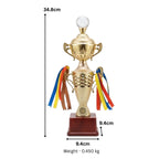 Premium Tiered Fiber Memento with Crystal Finial, Festive Ribbons, and Mahogany Base M-237-C