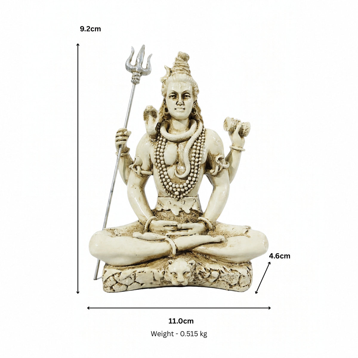 Meditating Lord Shiva Fiber Idol with Trishul (9.2cm x 11cm) – White Marble Finish Mahadev Murti for Car Dashboard, Home Décor, Pooja Mandir, and Gifting F-179-A