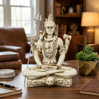 Meditating Lord Shiva Fiber Idol with Trishul (9.2cm x 11cm) – White Marble Finish Mahadev Murti for Car Dashboard, Home Décor, Pooja Mandir, and Gifting F-179-A