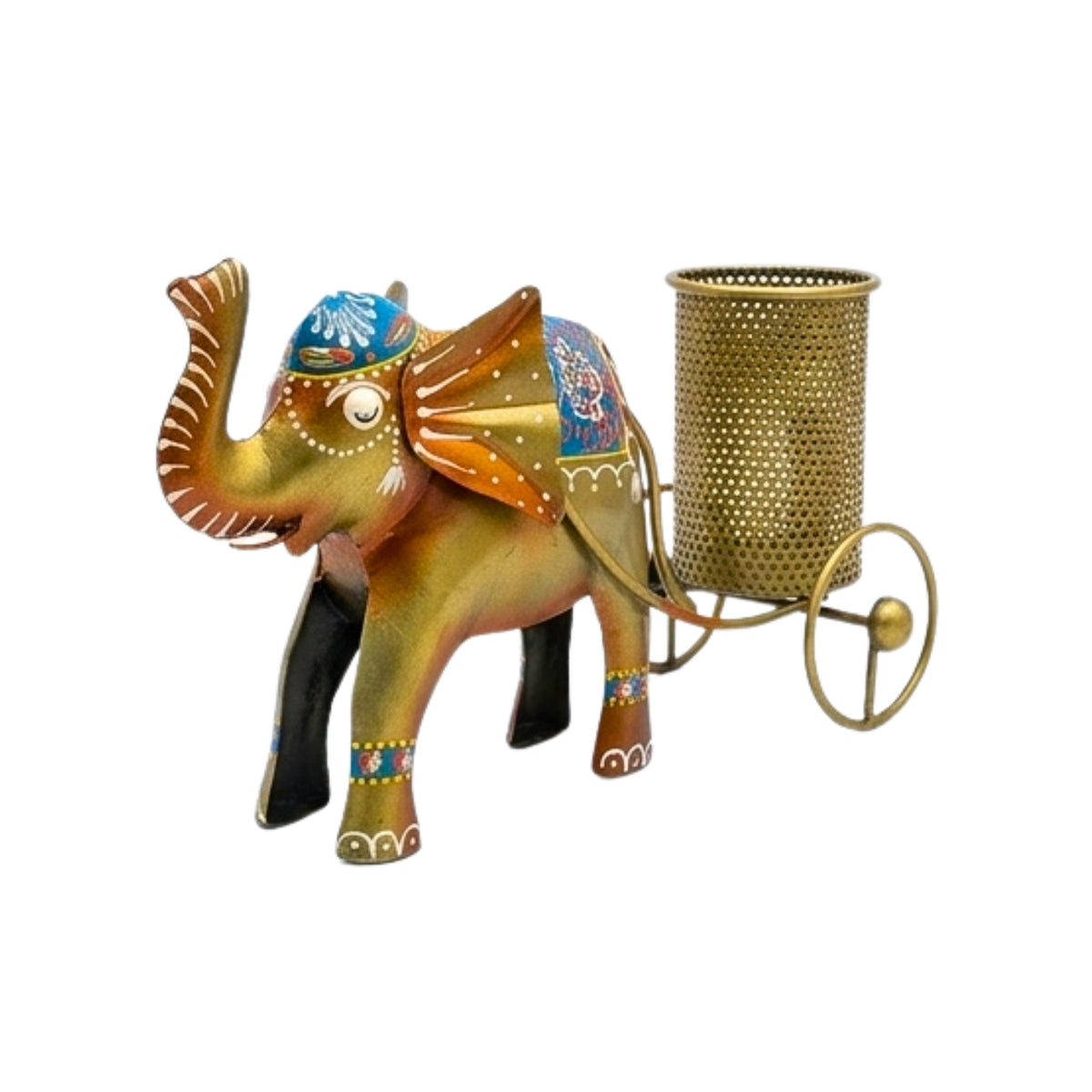 Artisanal Metal Elephant Figurine Pen Holder – Cultural Tabletop Decor & Premium Executive Gift I-205-A