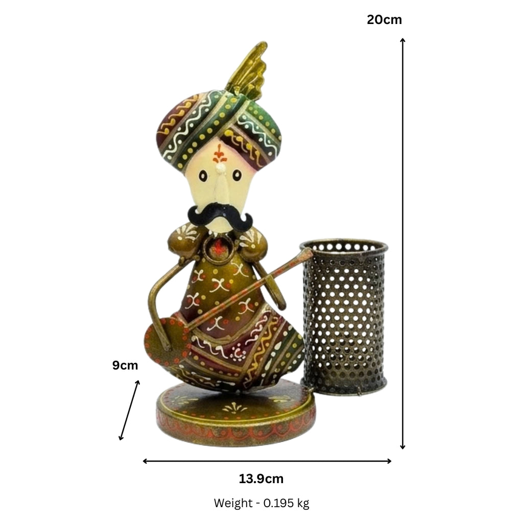 Handcrafted Rajasthani Musician Metal Pen Stand & Ethnic Desk Organizer I-243-A
