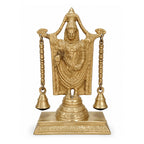 Handcrafted Brass Tirupati Balaji Idol with Arch & Hanging Bells – Premium Lord Venkateswara Srinivasa Statue for Home Mandir & Vastu BR-134-A