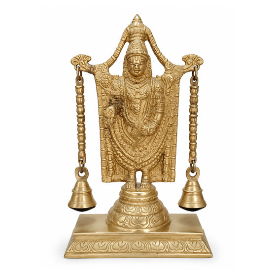 Handcrafted Brass Tirupati Balaji Idol with Arch & Hanging Bells – Premium Lord Venkateswara Srinivasa Statue for Home Mandir & Vastu BR-134-A