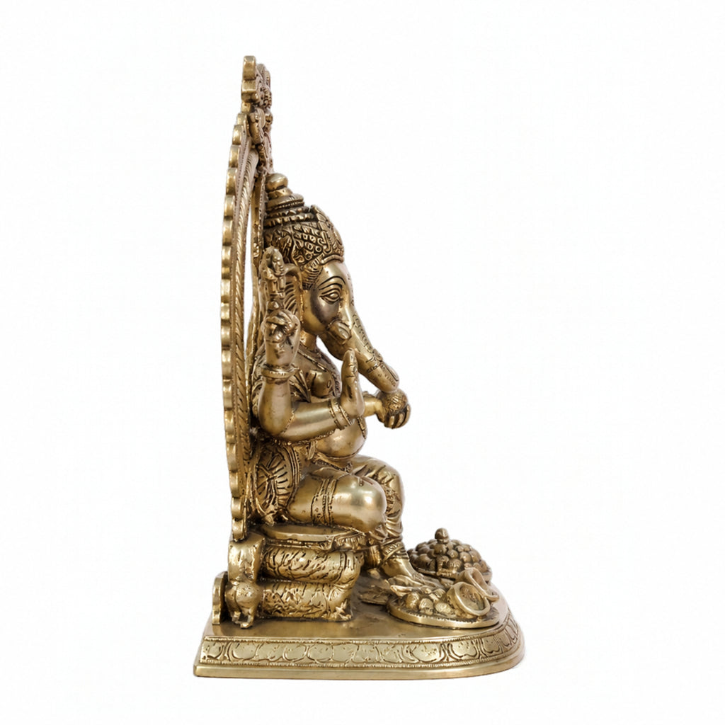 Premium Heavy Pure Brass Lord Ganesha Idol with Prabhavali Arch (40cm x 33.3cm) – 13kg Large Seated Ganesh Murti for Home Entrance, Pooja Mandir, and Luxury Corporate Gifting BR-315-A
