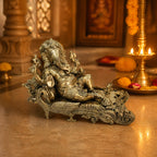Premium Reclining Lord Ganesha on Peacock Couch (41.6cm x 25.6cm) – 10.29kg Heavy Pure Brass Resting Ganesh Murti for Home Décor, Office Lobby, and Luxury Gifting BR-364-A