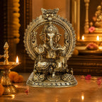 Premium Heavy Pure Brass Lord Ganesha Idol with Prabhavali Arch (40cm x 33.3cm) – 13kg Large Seated Ganesh Murti for Home Entrance, Pooja Mandir, and Luxury Corporate Gifting BR-315-A