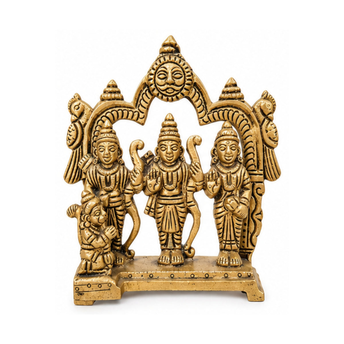 Antique Pure Brass Ram Darbar Idol with Traditional Arch – Handcrafted Shri Ram, Lakshman, Sita, and Hanuman Murti for Home Temple, Mandir Pooja, and Festive Gifting BR-361-A