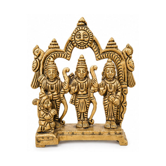 Antique Pure Brass Ram Darbar Idol with Traditional Arch – Handcrafted Shri Ram, Lakshman, Sita, and Hanuman Murti for Home Temple, Mandir Pooja, and Festive Gifting BR-361-A
