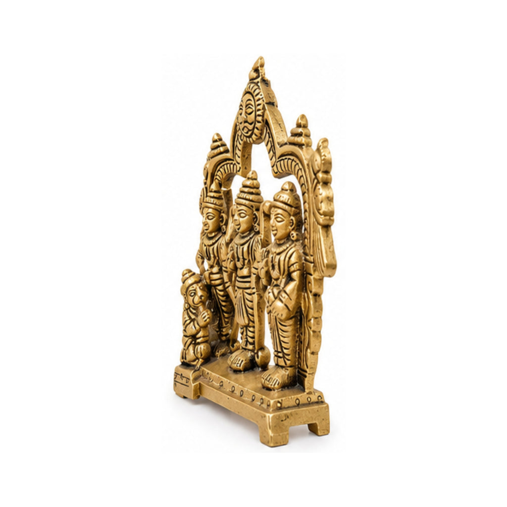 Antique Pure Brass Ram Darbar Idol with Traditional Arch – Handcrafted Shri Ram, Lakshman, Sita, and Hanuman Murti for Home Temple, Mandir Pooja, and Festive Gifting BR-361-A