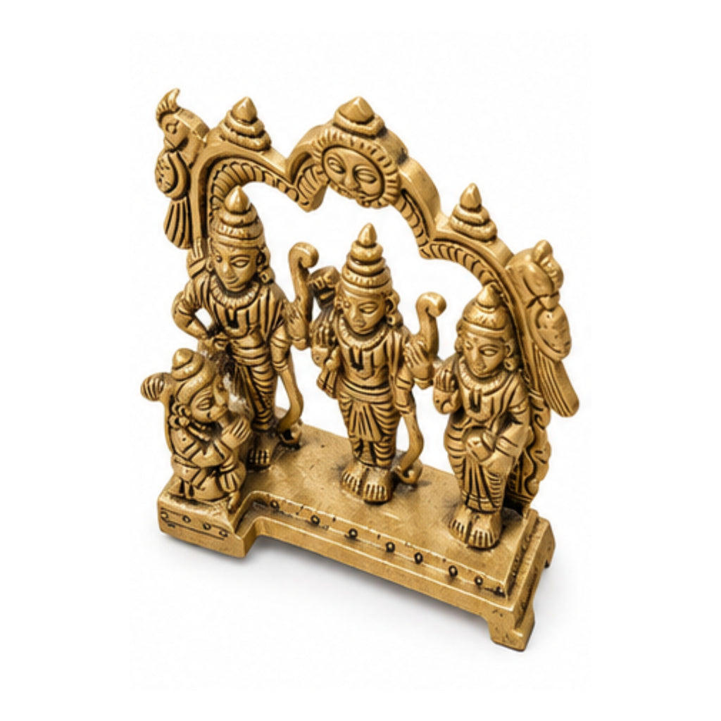 Antique Pure Brass Ram Darbar Idol with Traditional Arch – Handcrafted Shri Ram, Lakshman, Sita, and Hanuman Murti for Home Temple, Mandir Pooja, and Festive Gifting BR-361-A