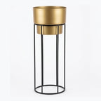 Modern Metal Planter with Tall Wire Stand | Minimalist Matte Gold Flower Pot with Black Iron Geometric Base | Indoor Luxury Plant Display Stand for Living Room and Office I-114