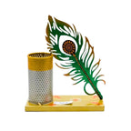 Handcrafted Metal Peacock Feather Pen Stand & Elegant Desk Organizer I-306-A