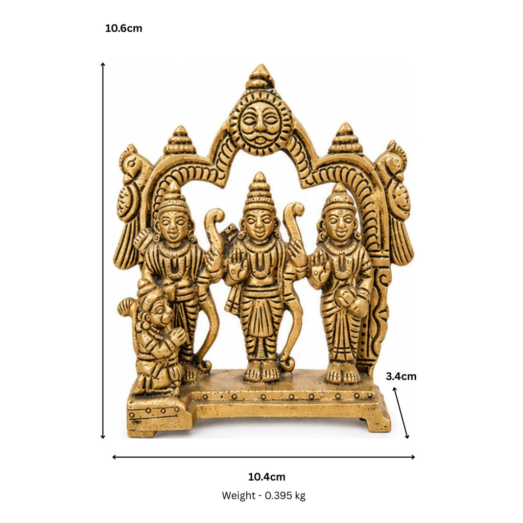 Antique Pure Brass Ram Darbar Idol with Traditional Arch – Handcrafted Shri Ram, Lakshman, Sita, and Hanuman Murti for Home Temple, Mandir Pooja, and Festive Gifting BR-361-A