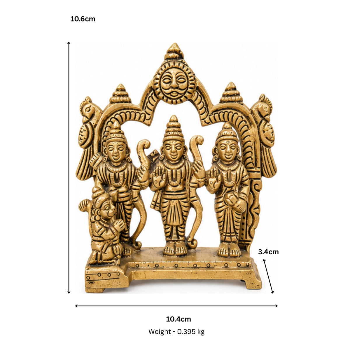 Antique Pure Brass Ram Darbar Idol with Traditional Arch – Handcrafted Shri Ram, Lakshman, Sita, and Hanuman Murti for Home Temple, Mandir Pooja, and Festive Gifting BR-361-A