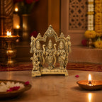 Antique Pure Brass Ram Darbar Idol with Traditional Arch – Handcrafted Shri Ram, Lakshman, Sita, and Hanuman Murti for Home Temple, Mandir Pooja, and Festive Gifting BR-361-A