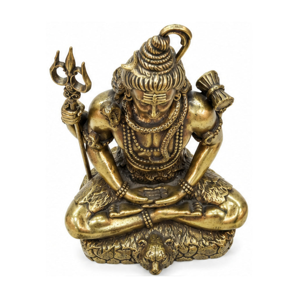 Antique Brass Lord Shiva Idol Sitting on Tiger Skin (12.6 cm, 325g) BR-145-B