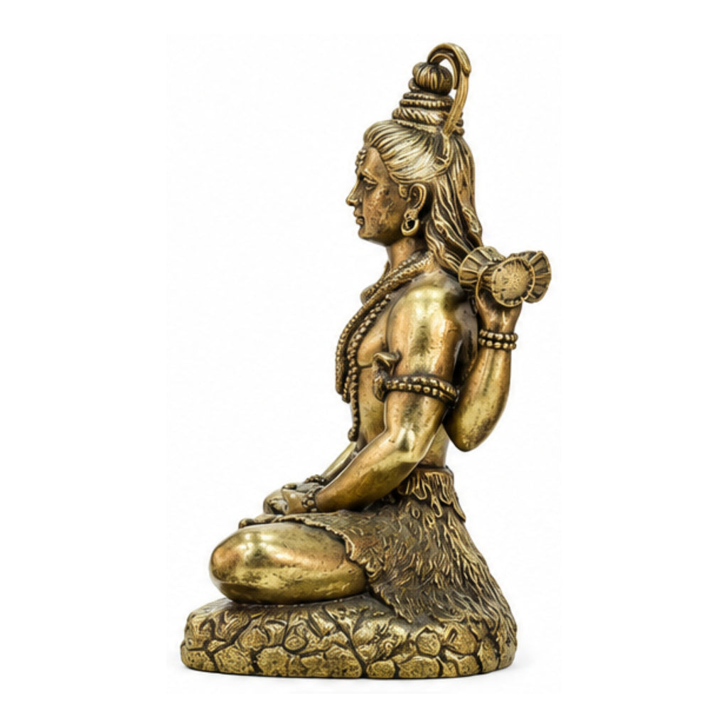Antique Brass Lord Shiva Idol Sitting on Tiger Skin (12.6 cm, 325g) BR-145-B