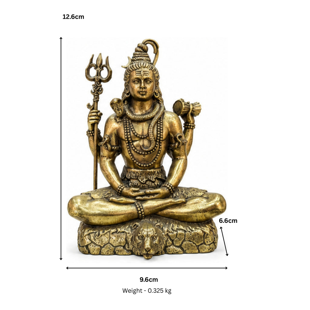 Antique Brass Lord Shiva Idol Sitting on Tiger Skin (12.6 cm, 325g) BR-145-B