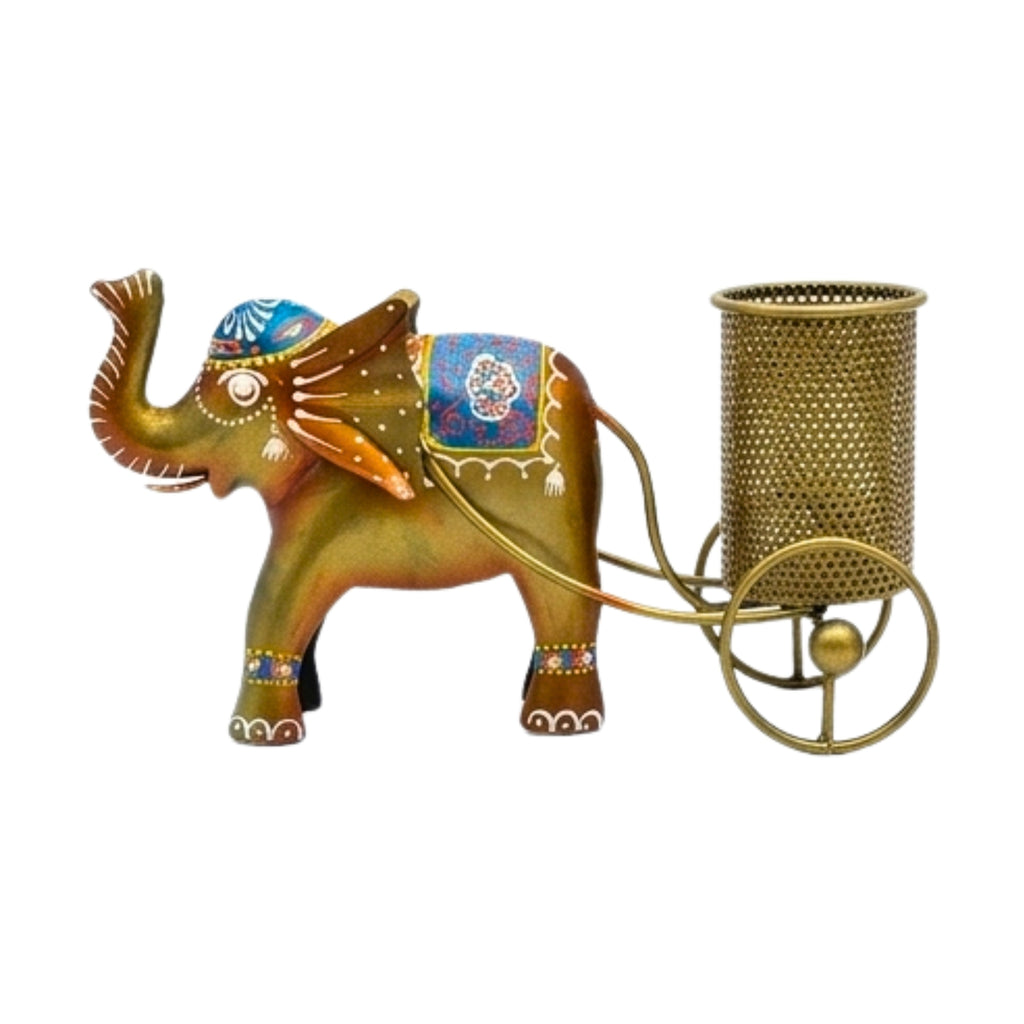 Artisanal Metal Elephant Figurine Pen Holder – Cultural Tabletop Decor & Premium Executive Gift I-205-A