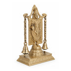 Handcrafted Brass Tirupati Balaji Idol with Arch & Hanging Bells – Premium Lord Venkateswara Srinivasa Statue for Home Mandir & Vastu BR-134-A