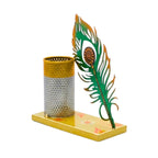 Handcrafted Metal Peacock Feather Pen Stand & Elegant Desk Organizer I-306-A