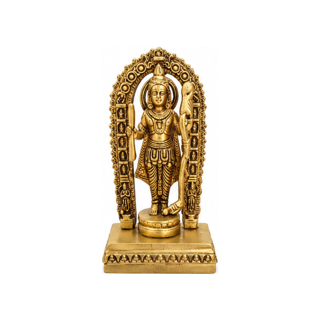 Premium Brass Ram Lalla Idol with Prabhavali Arch – Handcrafted Ayodhya Bal Swarup Statue for Home Mandir, Pooja & Decor  BR-19-B