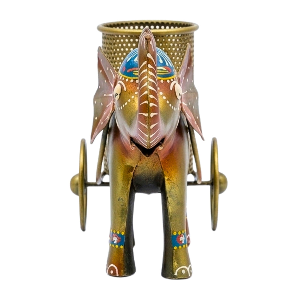 Artisanal Metal Elephant Figurine Pen Holder – Cultural Tabletop Decor & Premium Executive Gift I-205-A