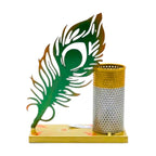 Handcrafted Metal Peacock Feather Pen Stand & Elegant Desk Organizer I-306-A