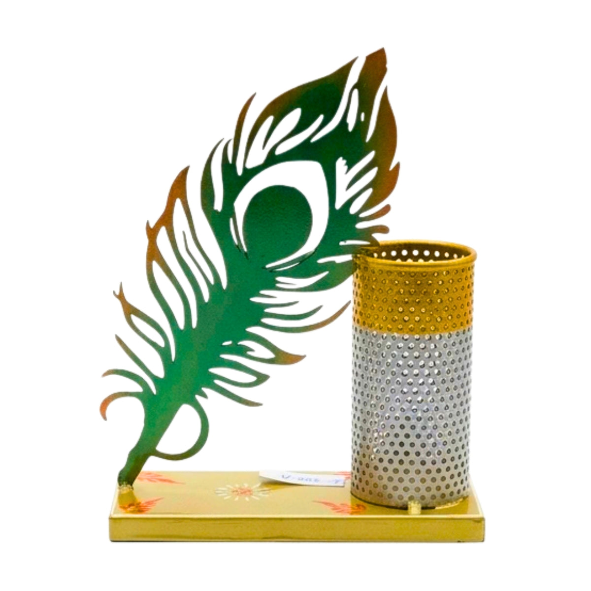 Handcrafted Metal Peacock Feather Pen Stand & Elegant Desk Organizer I-306-A