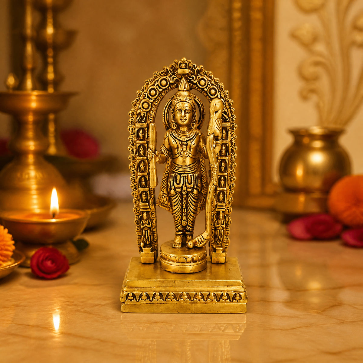 Premium Brass Ram Lalla Idol with Prabhavali Arch – Handcrafted Ayodhya Bal Swarup Statue for Home Mandir, Pooja & Decor  BR-19-B