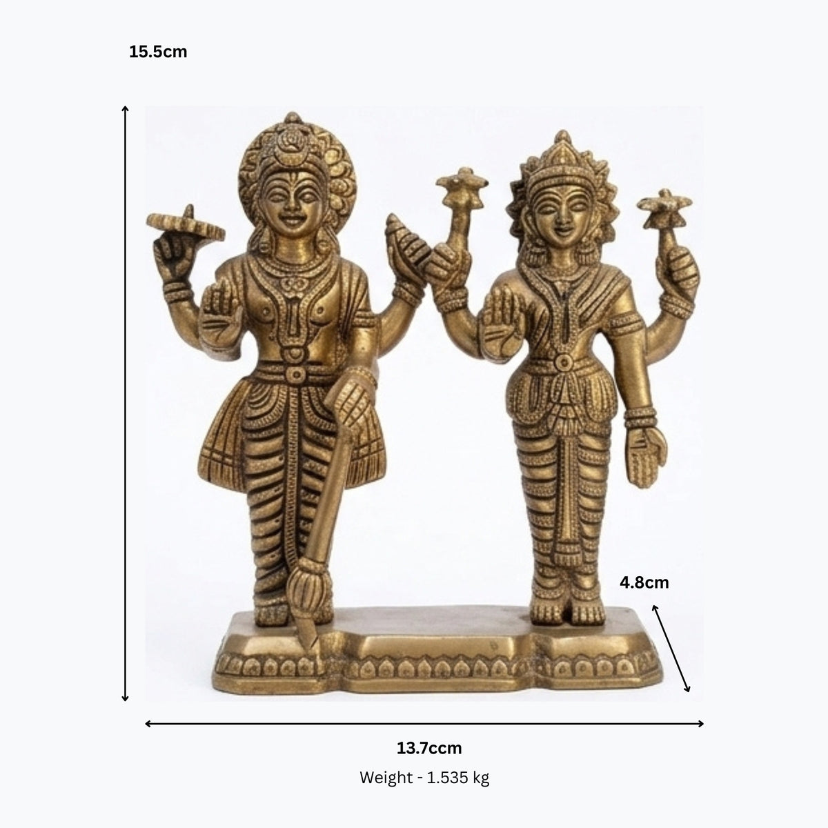 Premium Brass Lakshmi Narayana Idol (15.5 cm, 1.535 kg) – Handcrafted Lord Vishnu and Goddess Lakshmi Statue for Home Mandir, Pooja & Auspicious Gifting BR-17-A