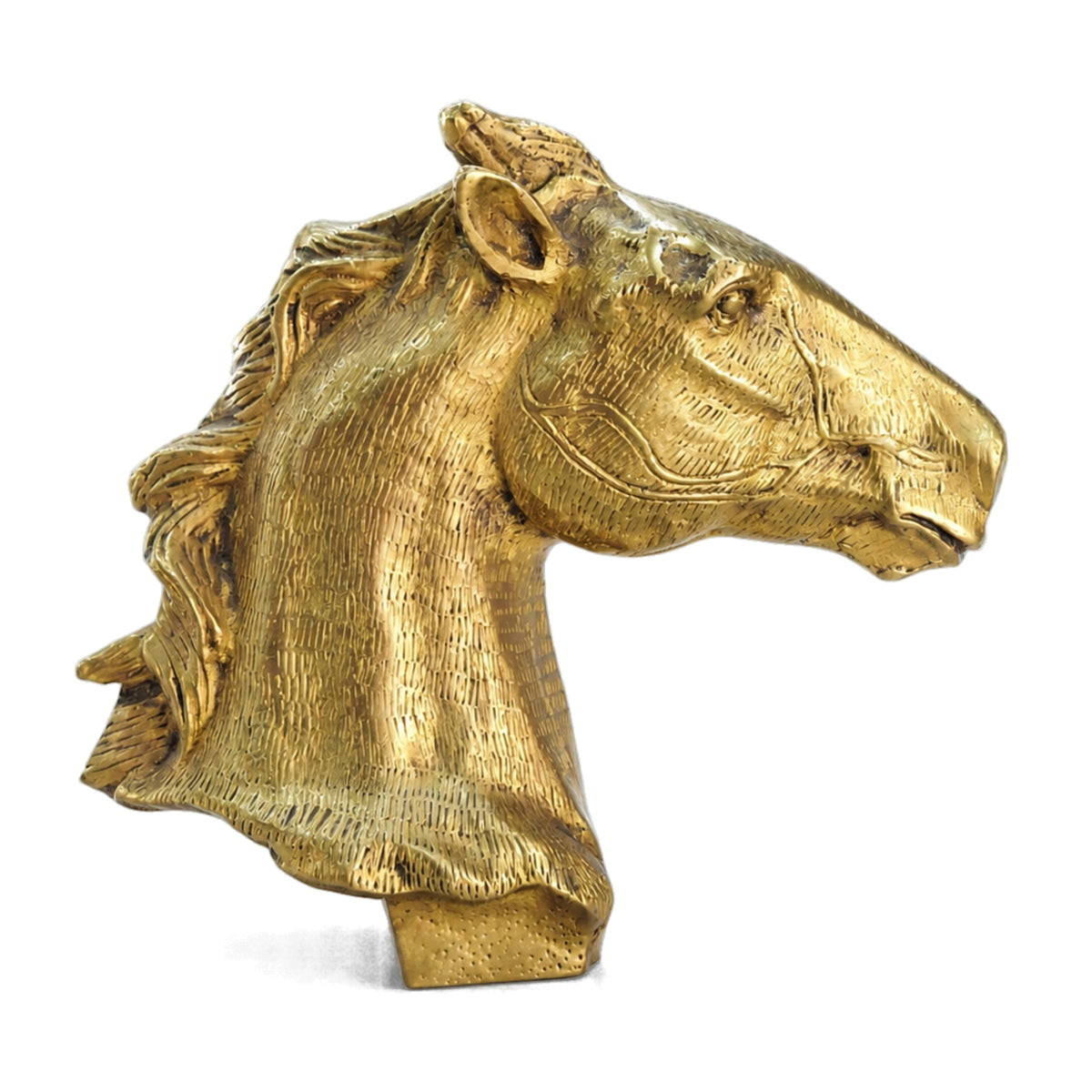 Handcrafted Golden Brass Horse Head Sculpture | Majestic Equine Bust Table Decor BR-137-A