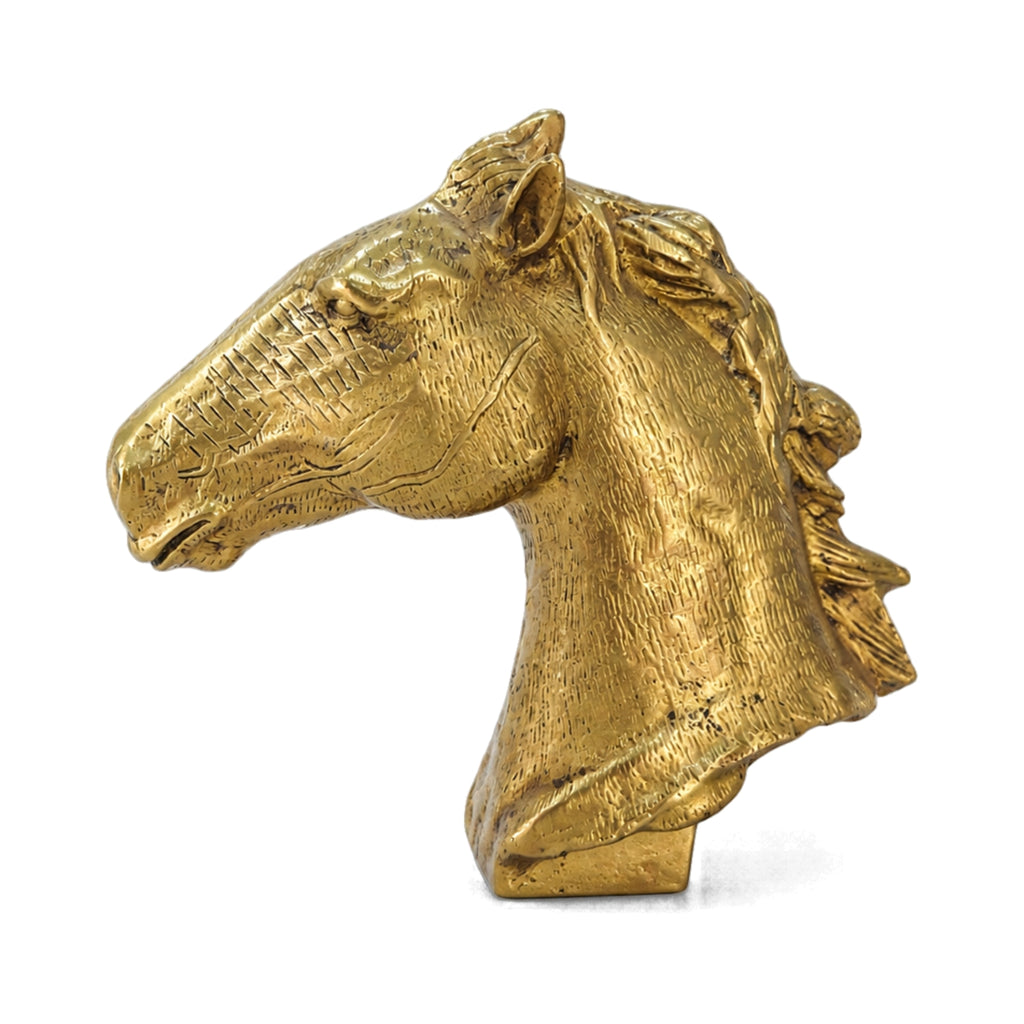 Handcrafted Golden Brass Horse Head Sculpture | Majestic Equine Bust Table Decor BR-137-A