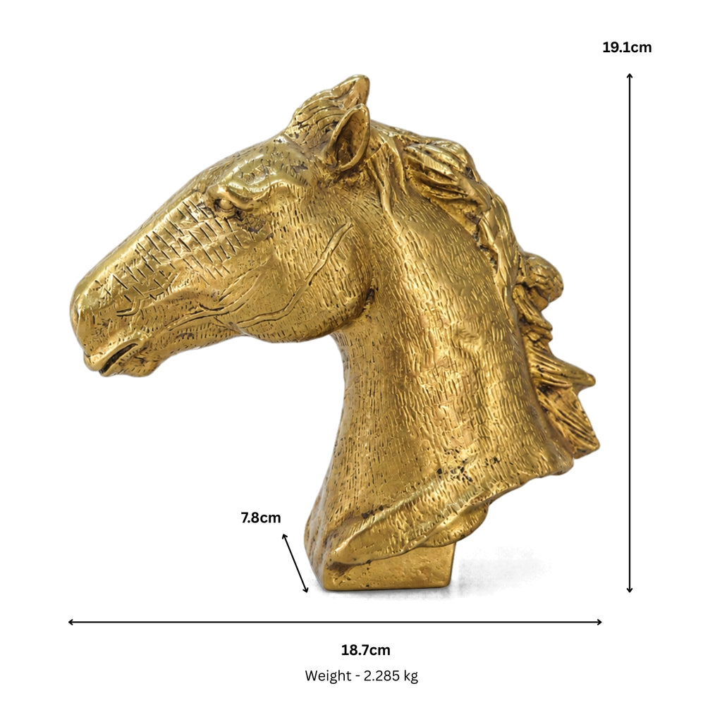 Handcrafted Golden Brass Horse Head Sculpture | Majestic Equine Bust Table Decor BR-137-A