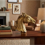Handcrafted Golden Brass Horse Head Sculpture | Majestic Equine Bust Table Decor BR-137-A