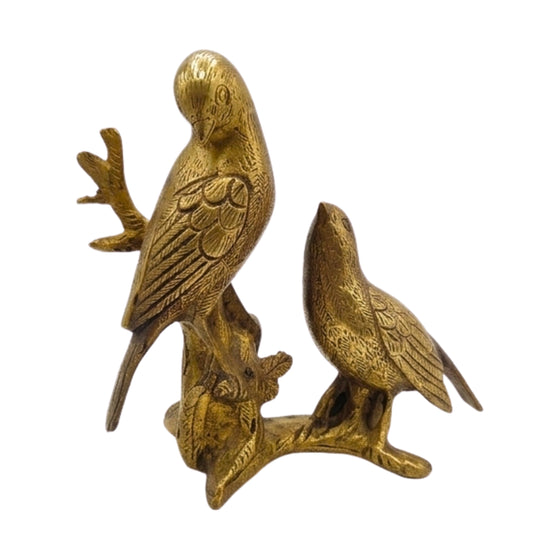 Handcrafted Brass Love Birds on Tree Branch Sculpture | Antique Golden Pair Figurine BR-138-A