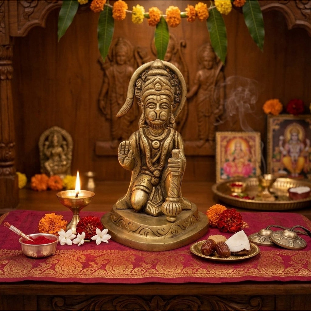Handcrafted Brass Hanuman Idol | Ashirwad Mudra Bajrangbali Murti for Home Puja BR-379-A