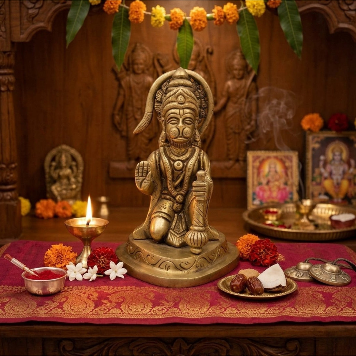 Handcrafted Brass Hanuman Idol | Ashirwad Mudra Bajrangbali Murti for Home Puja BR-379-A